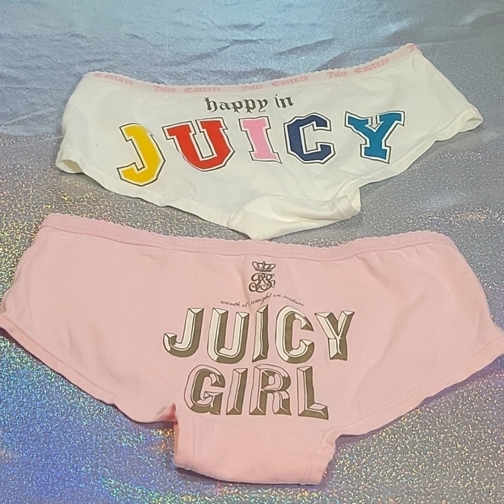 Y2k Vintage Juicy Couture White & Pink Cotton Boy Briefs Underwear Panties SZ:S